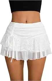 [Verdusa] Women's Y2k Lace Ruffle Mini Skirt Mesh High Waist Layered Skirt Skort Summer Vacation Boho Outfits