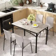 CostwaySintered Stone Dining Table for 4 People with Faux Marble Tabletop and Metal Legs-Grey