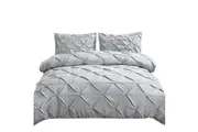 Pintuck Diamond Pleated Bedding Quilt Cover Doona Duvet Set 3Pcs Super King Grey