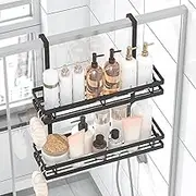 Over the Door Shower Caddy, 2-Tier Hanging Shower Organizer with Hooks, Rustproof Bathroom Shower Storage Rack Basket, No Drilling