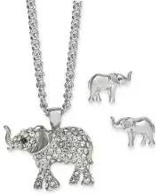 CHARTER CLUB Silver-Tone Crystal Elephant Pendant Necklace & Stud Earrings set