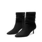 Women's Stylish Pointed Toe Kitten Heel Slouch Ankle Boots Pull On Shoes
