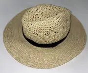 BANANA REPUBLIC S/M Women's Hat FEDORA 100% Straw Adjustable Sizing NEW $128