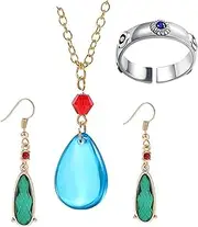 [HUUiWAA] Howl's Earrings Blue Necklace Ring Set Anime Earrings Necklace Ring for Cosplay Costume Jewelry, Medium, Metal, No Gemstone