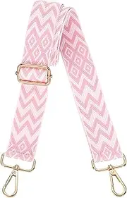 [uxcell] Purse Straps Replacement Crossbody, 1.5 Inch Wide Shoulder Bag Strap Adjustable Canvas Straps for Handbag Wallet Clutch Bags with Light Gold Buckle, Pink Geometrical