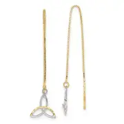 59mm 14K Yellow Gold w/Rhodium Shiny-Cut Box Chain Celtic Knot Threader Earrings