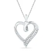 14k White Gold Round Diamond Heart Outline Pendant 1/10 Cttw