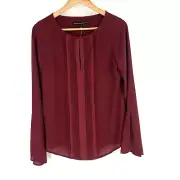 WHBM White House Black Market Top Size 2 Red Pintuck Blouse Flare Sleeve Chiffon