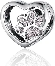[DOYIS] Heart Charm fit for Pandora Charm Bracelet 925 Sterling Silver Print Paw Cubic Zironia Charm Bead for Women Girls