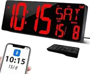 XREXS 17 Inch Large Digital Wall Clock, Bluetooth Automatic Calibration Time, Brightness and Sound Adjustable, Wall Clock Digital Clock, Wall Clock with Time/Date/Temperature for Home, Kitchen,