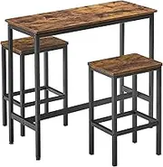 VASAGLE Dining Table Set, Bar Table and Chairs Set, Kitchen Bar Height Table with Stools Set of 2, Steel Frame, Industrial, Rustic Brown and Black ULBT218B01, 15.7 x 39.4 x 35.4 Inches