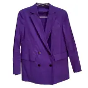Theory Piazza Jacket Blazer Amethyst Eco Crunch Wash Linen Blend NWT Size 0