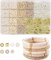2064Pcs Clay Beads Bracelet Kit, Assorted 4 Colors Heishi Beads Gold Letter Beads Charm Clay Beads for Jewellery Making Friendship Bracelet Necklaces Craft Supplies, Bead Kit for Girls Adults DIY
