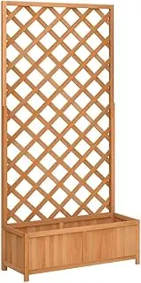 vidaXL Brown Solid Fir Wood Raised Bed Planter Box with Trellis - Garden/Patio Rectangular Planter Pot for Climbing Plants