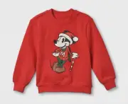 Disney Mickey Mouse Kids XS Christmas Sweatshirt pullover Santa Hat Candy Cane
