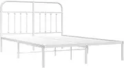vidaXL Double Bed Frame with Headboard in Industrial Style - White Powder-Coated Steel - Robust Construction with Metal Slats and Extra Under-Bed Storage Space
