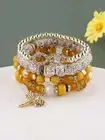 Beaded Bracelets Set of 4 Ochre Beads Dragonfly & Rhinestone Infinity Charms