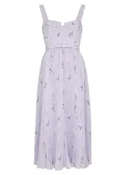 Self-portrait Floral-print Plissé Chiffon Midi Dress - Lilac - 14 (UK14 / L) 14 (UK14 / L)