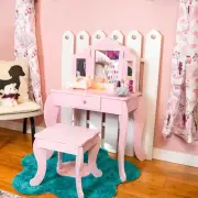 Beauty Bliss MDF Kids' Vanity Table and Stool Set - Pink by Sunnydaze