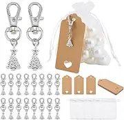 PH PandaHall 24 Sets Tree Keychain Favor Christmas Tree Keychain Bag Organza Gift Bags Party Favors Small Mesh Bags with Blank Tags for Wedding Xmas Party Guest Return Birthday Gift Ornaments