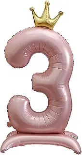 Standing Number 3 Balloon with Crown, 42 Inch Jumbo Mylar Foil Balloons Helium or Air Balloons for 3nd 13 33 Birthday Party Celebration Decoration Pink Number 3