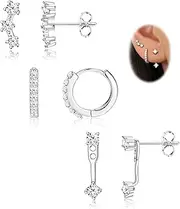 [Kakonia] 3 Pairs Sterling Silver Stud Hoop Earrings Set for Women Teen 925 Sterling Silver Cartilage Earrings Stud Earring Huggie Earrings Set