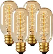 B4U E27 Vintage Edison Light Bulb 40W, 4 Pack Dimmable Decorative Filament Tube T45 Bulbs, 2700K, 230V