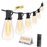 LED Outdoor String Lights for Outside Remote 52 Edison Vintage Bulbs ST38 100FT