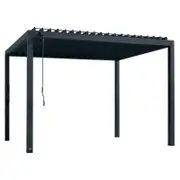 Backyard Discovery 3.7 x 3m Sarasota Galvanised Steel Outdoor Louvered Pergola Kit With Adjustable Steel Roof and PowerPort
