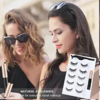 在飛比找蝦皮購物優惠-2022 5對3D磁性日常自然眼線液假睫毛套裝防水磁鐵睫毛美