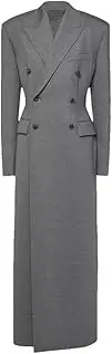 [Zadaos] Women Long Blazers Notched Collar Long Sleeve Tunic Patchwork Double Breasted Jacket Coats Gray XL(US-12)