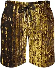[RKJVB] Mens Swim Trunks with Mesh Lining Gold Sequin Sparkle Beach Shorts Quick Dry Drawstring Board Shorts with Pocket, Gold Sequin Sparkle, L