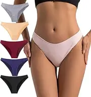 [abandi] 5 Pack Cotton Underwear for Women Cute Low Rise Bikini Panties High Cut Breathable Soft Hipster Womens Cheeky