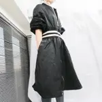 韓國東大門（現貨）出清特價 聚酯棉 黑色 縮腰螺紋 長版 風衣 洋裝 式 外套