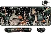 MIBITRI Keyboard Mouse Pad Set, Extended Gaming Mouse Pad+Ergonomics Keyboard Wrist Rest Support, Memory Foam, Easy Typing Pain Relief, 3Pcs XXL Ultra Thick Desk Mat, Snails and Mushroom
