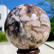 411G Natural Sakura Flower Agate QUARTZ Sphere Crystal Ball Healing