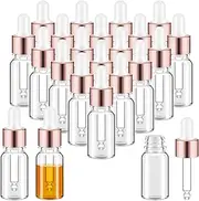 Didaey 100 Pcs Mini Glass Dropper Bottle Bulk Clear Essential Oil Dropper Bottles Small Glass Dropping Sample Containers Perfume Liquid Cosmetic Sample Vials with Cap for Traveling (Rose Gold,10 ml)