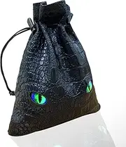 Black DND Dice Bag, DND Dice Bag with Green Eys can Hold 6 DND Dice Sets, Fire Dragon Leather Coin Bag, Glows Green Light in Eyes, Suitable for DND, Fantasy RPG Game Accessories, Dice Not Included