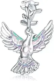 [Generic] Peace Dove Bird Dangle Charm Genuine 925 Sterling Silver Compatible With Bracelet