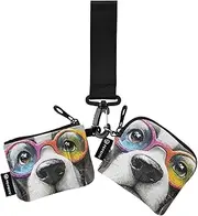 [XYMZR] Mini Zip Around Wristlet keychain Wallet Dog Head Glasses for Women Personalized Pattern Detachable Dual Pouch Wristlet Portable Wallet Phone Coin Purse, Multi-colored, One Size