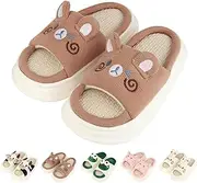 [LANIVIC] Kids Animal Slippers Boys Girls Warm House Slippers Soft Comfortable Cute Cartoon Cotton Linen Slip on Slides Memory Foam Open Toe Indoor Outdoor Shoes