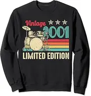 [X.Style] Vintage 2001 Drummer Retro 21st Birthday Drums Lover Sweatshirt ds1787 Sweater (L) Black