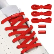 No Tie Shoelaces Tieless Elastic Shoe Laces 3Pcs with 2 Metal Buckles, Red