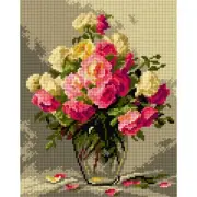 Printed Canvas for Tapestry Gobelin "Roses in a Glass Vase" 3549H