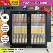 Devanti 198L Bar Fridge 2 Doors Dual Glass Door Commercial LED Light Lock Black