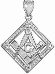 [Claddagh Gold] 925 Sterling Silver Freemason Compass and Square CZ Charm Masonic Pendant