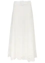 Veronica Beard Vintry Broderie Anglaise Cotton Midi Skirt - White - 6 (UK10 / S) 6 (UK10 / S)