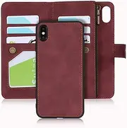 Cavor for iPhone Xs Max Case[6.5 inch] PU Leather Folio Flip Cover Kickstand 2 in 1 Detachable Wallet Magnetic Case Zipper Coin Pocket 6 Card Slots-Wine Red