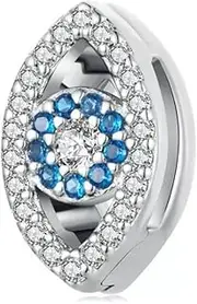 [Generic] Lucky Hamsa Evil Eye Clip Charm Genuine 925 Sterling Silver Compatible With Reflexions Bracelet Reflections