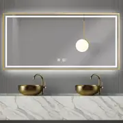 方鏡 化妝鏡 75*120CM三色變光+除霧 led浴室鏡 智能鏡 高清銀鏡 防水防潮鏡子壁掛鏡 (7.5折)